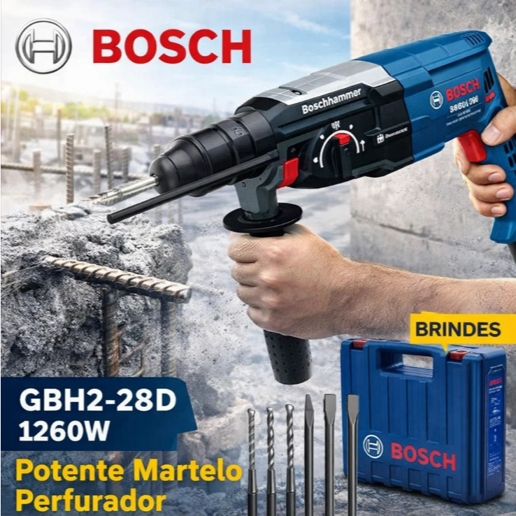 Furadeira de Impacto Rotativa Bosch GBH 2-28D Original Profissional Furadeira Parafusadeira 1500W