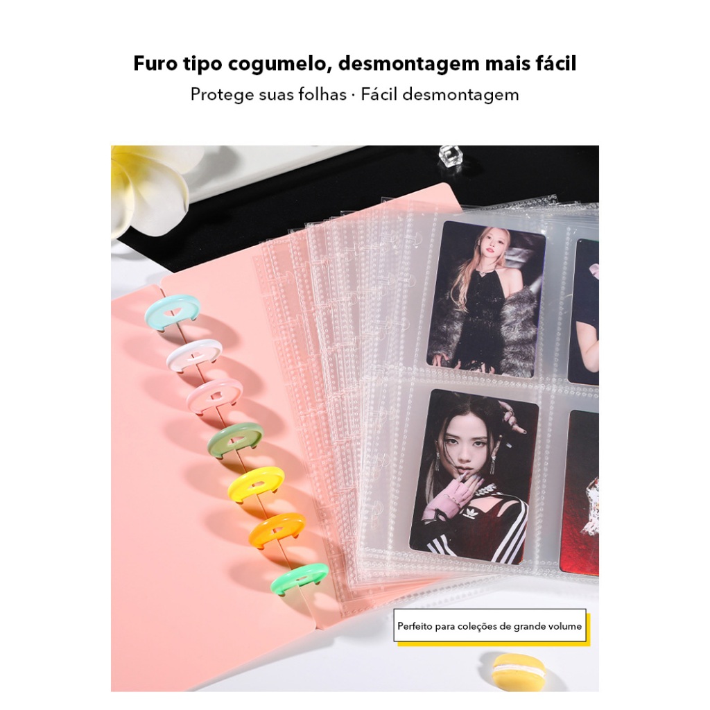 Álbum de Cartões com Botão Tipo Cogumelo 4 Divisões, 3 Polegadas, Organizer de Cartões, Planner DIY e Álbum de Fotos