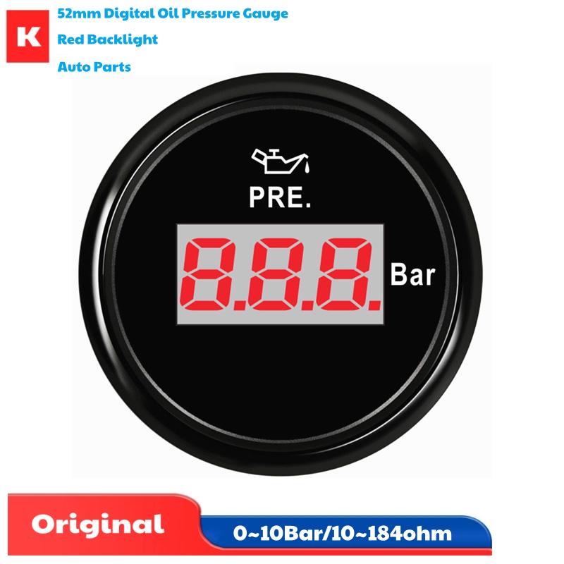 Auto Truck Boat 52mm Medidores De Pressão De Óleo Digitais Modificação 0-10Bar Show Preto Sinal De Entrada De 10-184ohm 