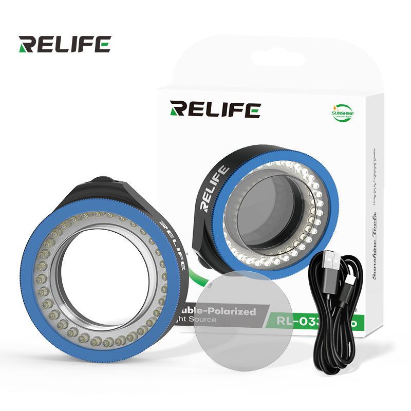 R RELIFE RL-033E Pro Fonte de luz polarizada dupla Brilho ajustável Luz polarizada Porta USB Anel de luz para microscópi