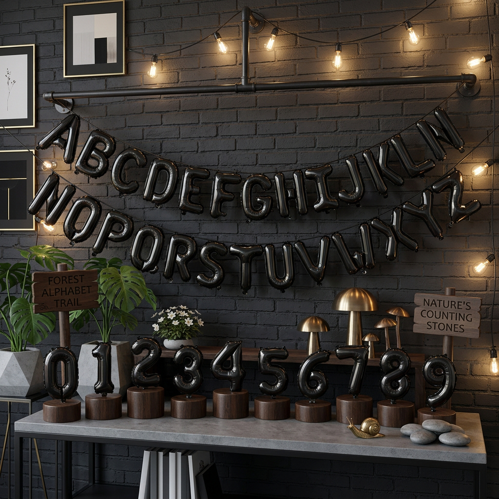 Balão De Número De Letra Preto De 16 Polegadas (Az) (0-9) Decoração De Aniversário Infantil Folha De Alumínio Suprimento