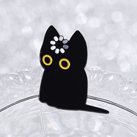 Bonito Gato Preto Esmalte Pino Engraçado Dos Desenhos Animados Animal Gatinho Broche Lapela Emblemas Mochila Acessórios