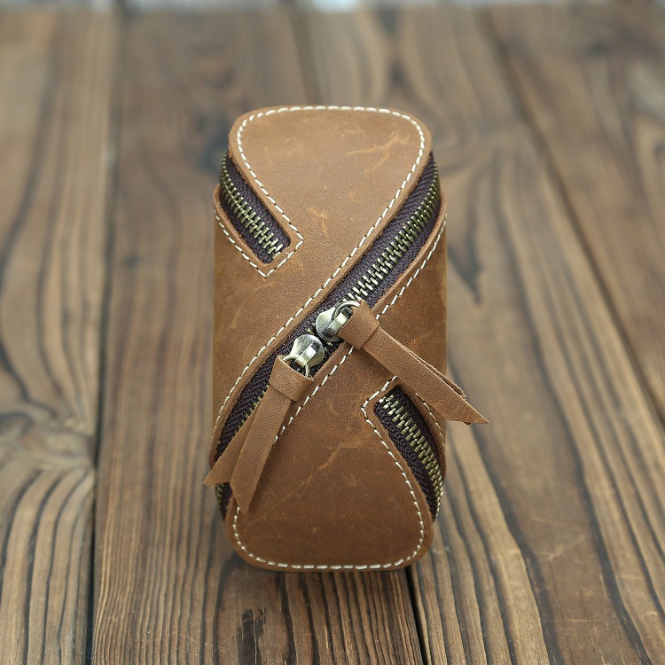 Criativo retro cavalo couro caso chave zíper caso de cartão chave para porta do carro retro couro das mulheres dos homen