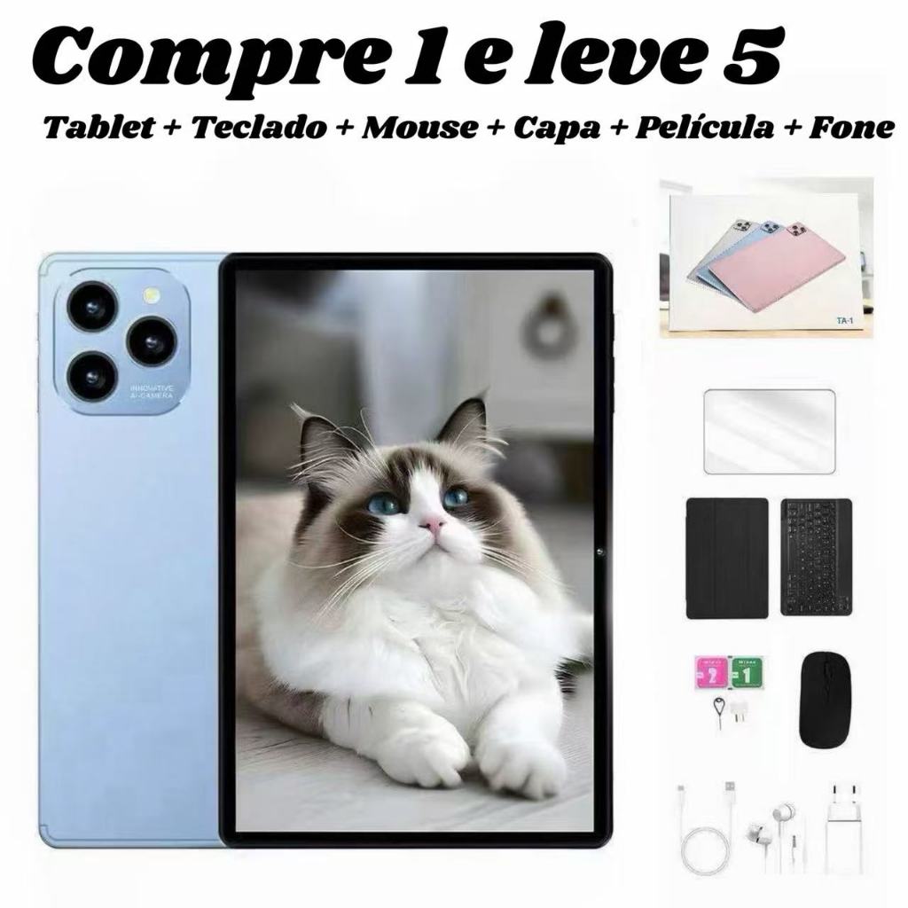 Tablet 10.1” com Teclado+Mouse 6GB RAM 128GB Android 13 Câmera 50MP MUNDO