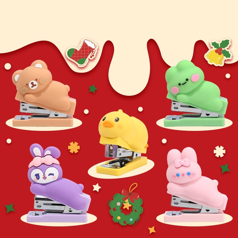 Mini Grampeador De Boneca 400 Peças 24/6 Conjunto De Grampos Desenho Animado Capivara Urso Coelho Pato Fichário Portátil