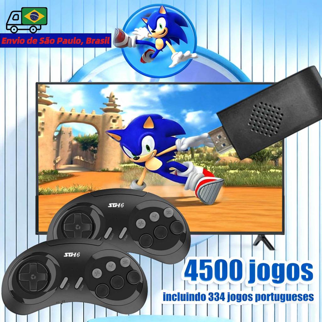 Máquina Mega Drive De 16 Bits 4K BR Retro Game Stick Para SEGA Console De Videogame 4500 + Jogos Com Sistema Mestre Soni