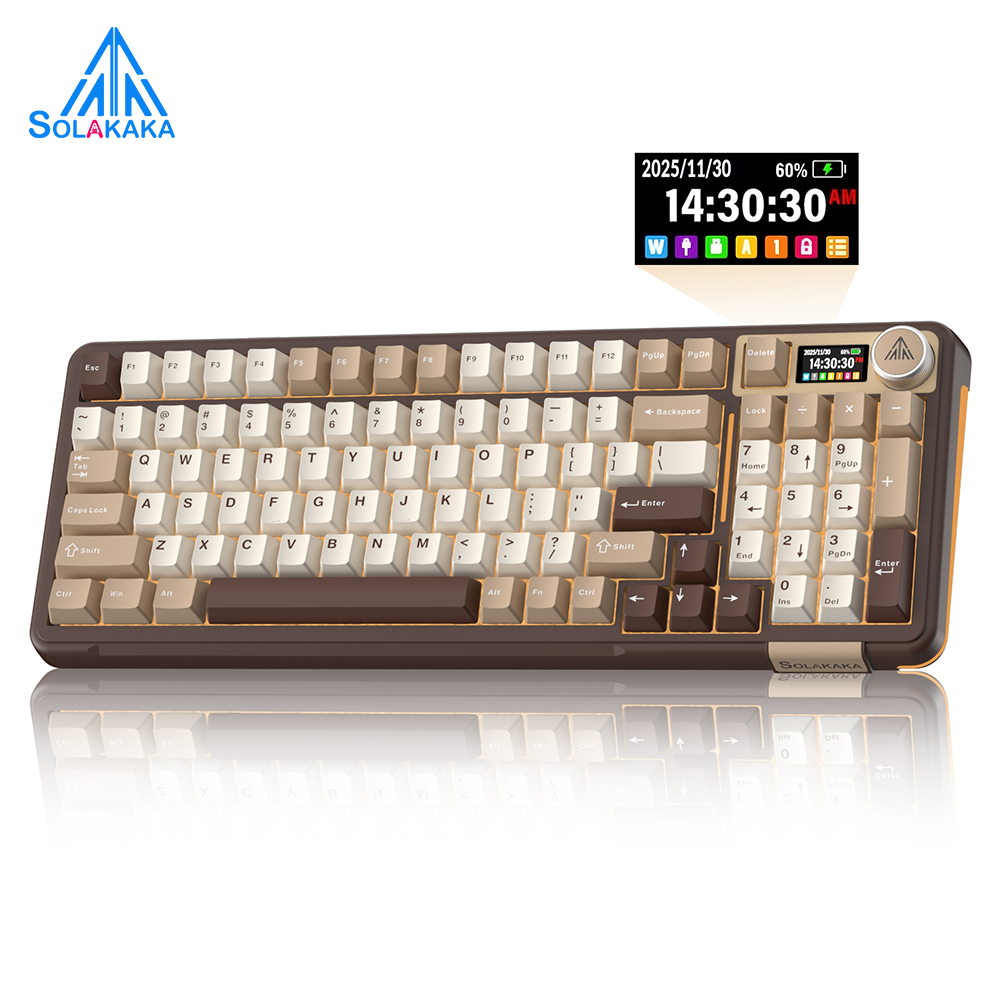O teclado mecânico Solakaka A99Pro 99 Key Tri-Mode possui tela LCD, teclado quente substituível e iluminação RGB, além