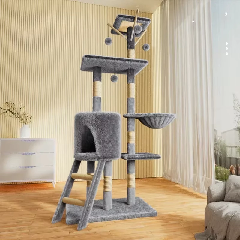 Arranhador para gatos - 4 bases + cama para gatos - torre gigante de 48x138 cm com plataforma e brinquedos, 4 andares