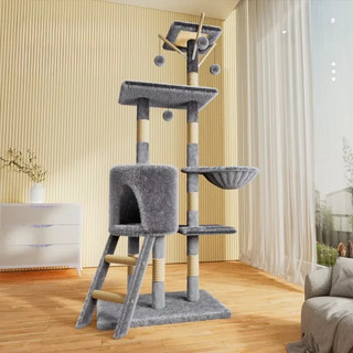 Arranhador para gatos - 4 bases + cama para gatos - torre gigante de 48x138 cm com plataforma e brinquedos, 4 andares