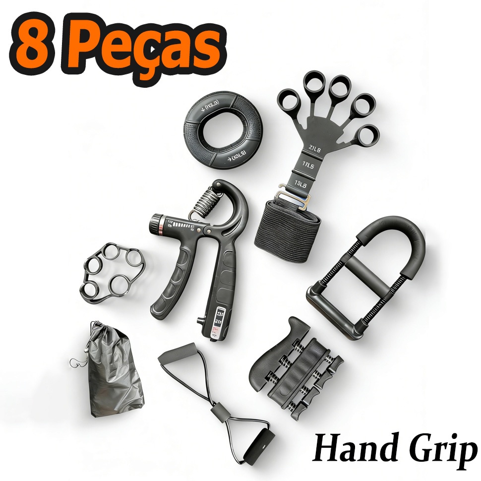 Kit 8 Peças Hand Grip Flexor De Punho Ajustável De Mola Antebraço Mãos 10-100Kgs Com Contador