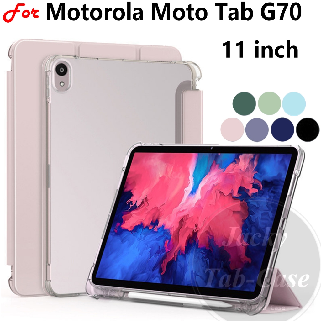 Para Motorola Moto Tab G70 11 Polegadas Translúcido Macio Tri-Fold Suporte Flip Capa Caneta Slot Caso