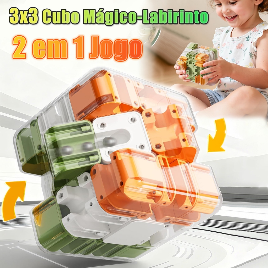 2 em 1 Quebra-cabeça 3D de cubo mágico,Jogo de labirinto 3D com esfera,Brinquedos educativos sensoriais para crianças