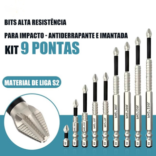 Kit 9 Pontas Phillips PH2 Magnéticas em Liga S2 para Parafusadeira de Impacto em Oferta na Shopee