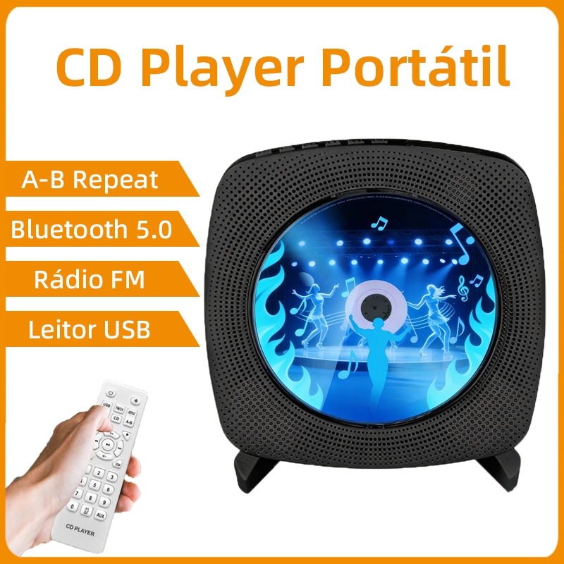 Leitor De CD Portátil Bluetooth 5.0 DVD Player Bivolt Com HDMI/AV/USB, A-B Repeat, Controle Remoto Toca CD Multimídia