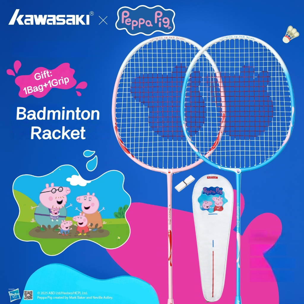 Kawasaki Peppa Pig Raquete De Badminton Design De Desenho Animado Entrada Básica Durável De Fibra De Carbono Leve