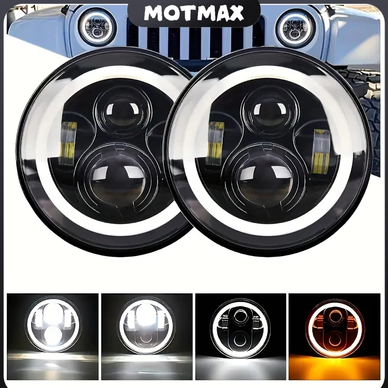 Kit 2 Faróis Redondos 7 Polegadas LED Angel Eyes – Compatível com Jeep, Troller, Fusca, Kombi e Outros Veículos