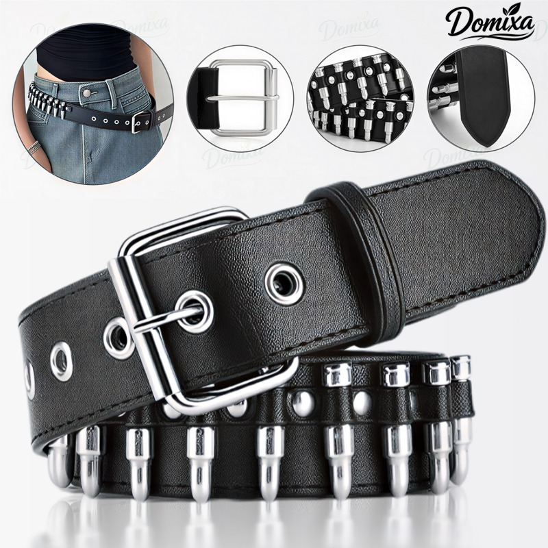 Cinto Unissex Preto Punk Hip-Hop – estilo rock Y2K Bala Fivela De Metal Alça De Cintura Ajustável Para Streetwear-DO
