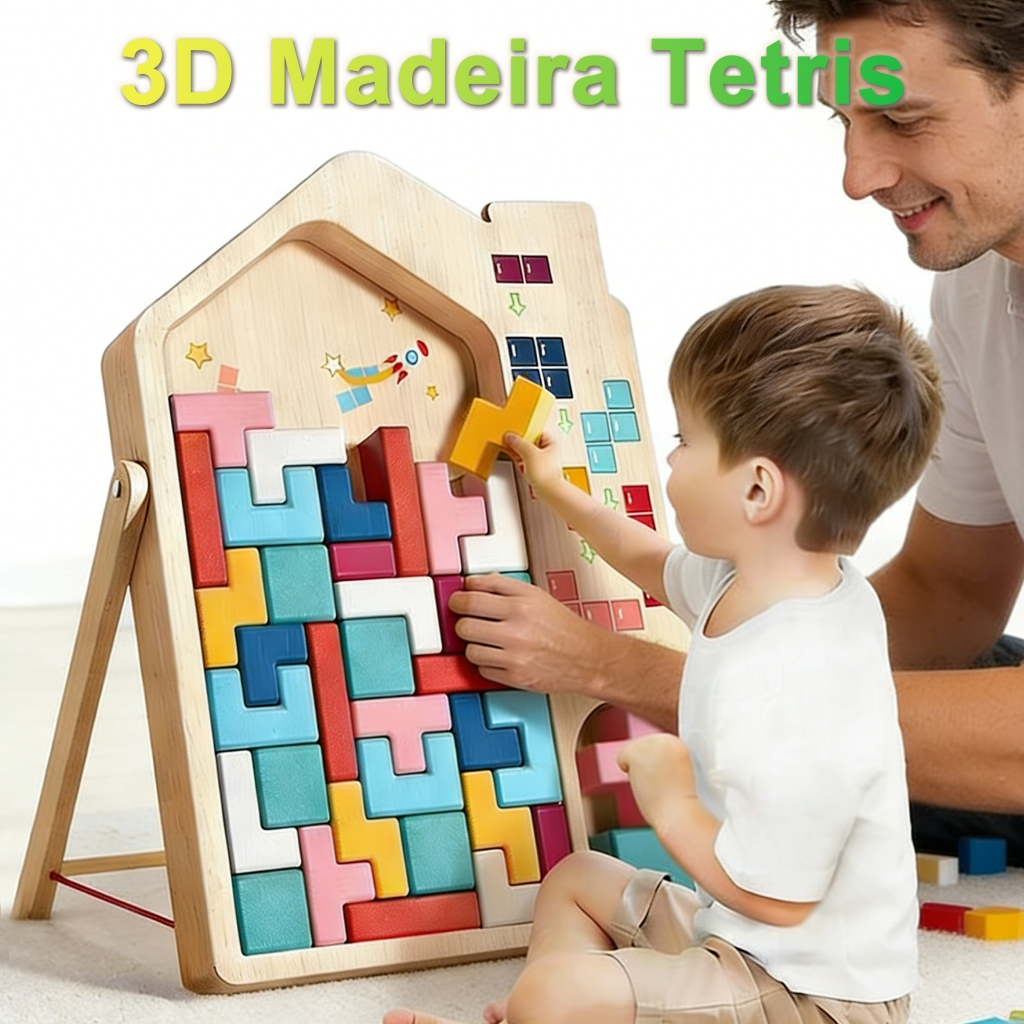 Quebra-cabeça de bloco Tetris,3D-Blocos de Tetris coloridos de madeira MDF,Brinquedos educativos Montessori