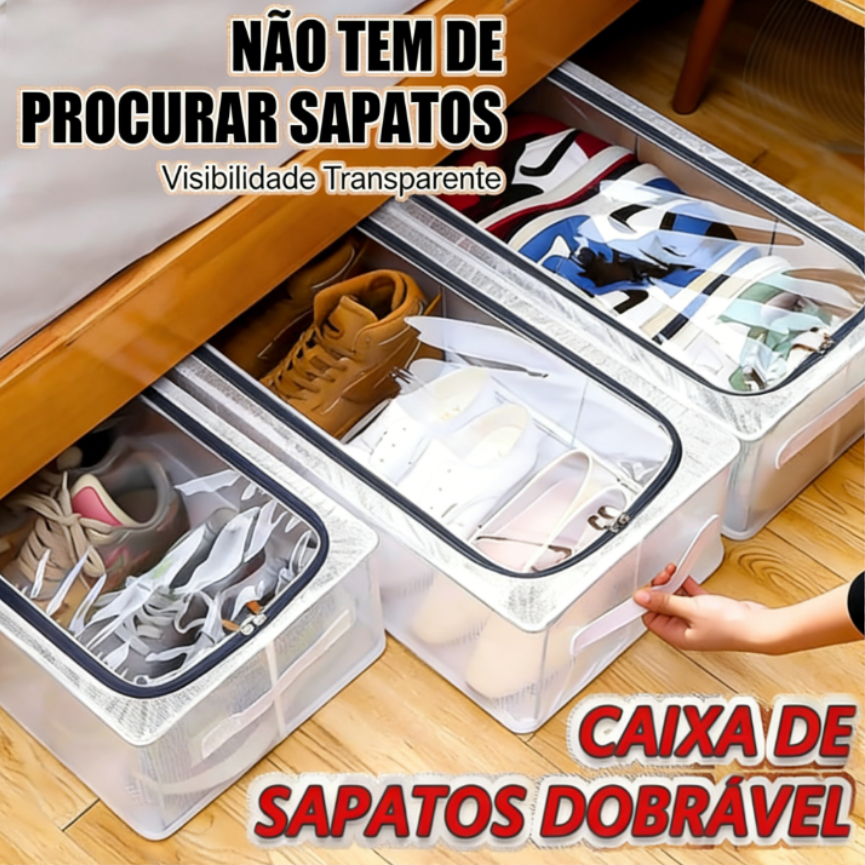 Com zíper Caixa de armazenamento empilhável para sapatos, caixa de armazenamento transparente multifuncional em concha