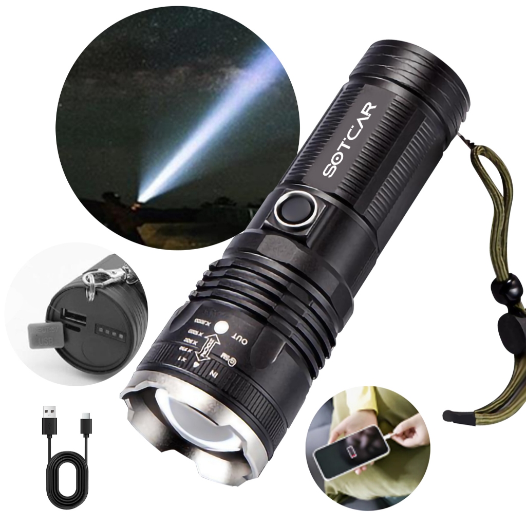 Lanterna  mais poderosa forte luz táctica tocha grande luz recarregável tocha de longo alcance P18 em Oferta na Shopee