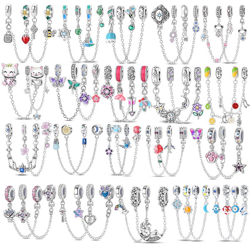 Berloque de Charme original 925 prata cadeia de segurança pingente senhora moda DIY pulseira presente de aniversário
