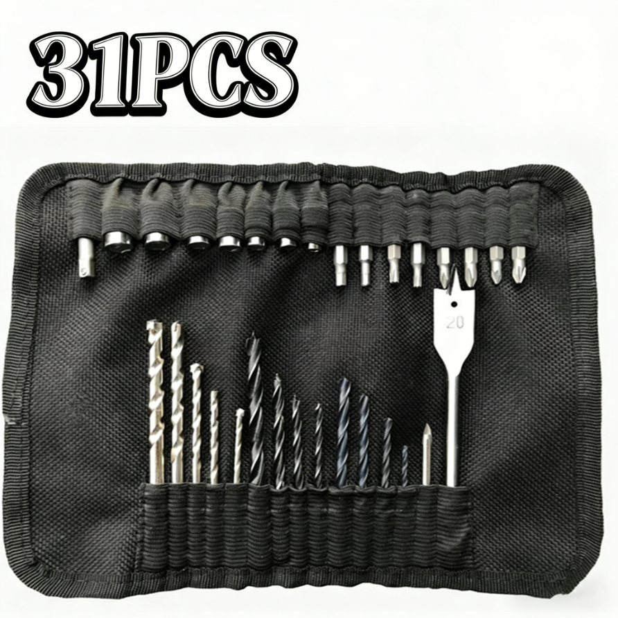 Kit Jogo 16/31 Brocas Estojo Ferro Concreto Madeira Videa Aço Para Furadeira Com Bolsa De Lona