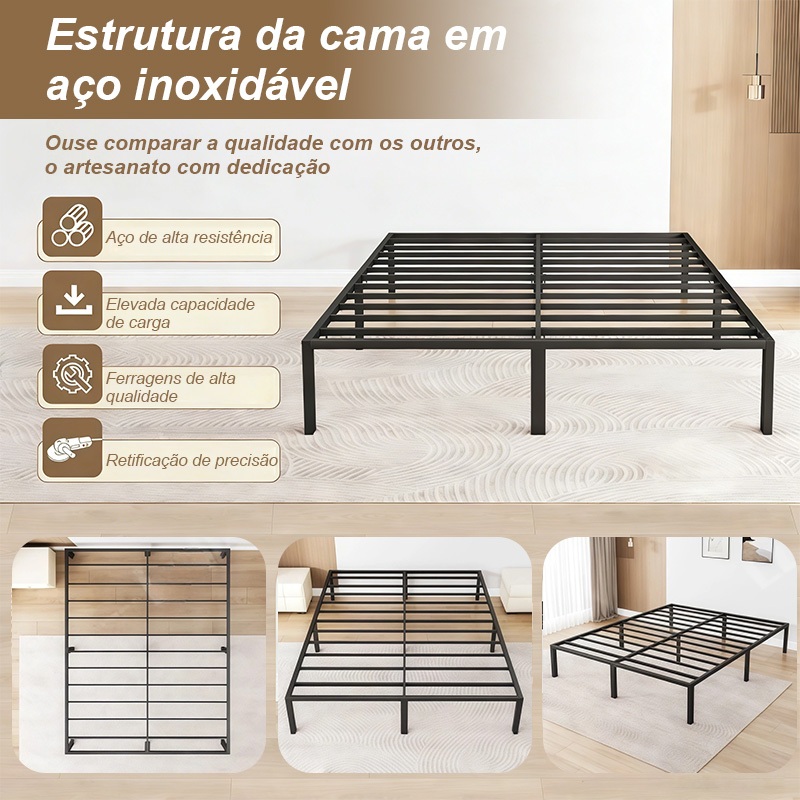 Estrutura Da Cama Reforçada Em Aço Inoxidável Suporta Até 500 KG
