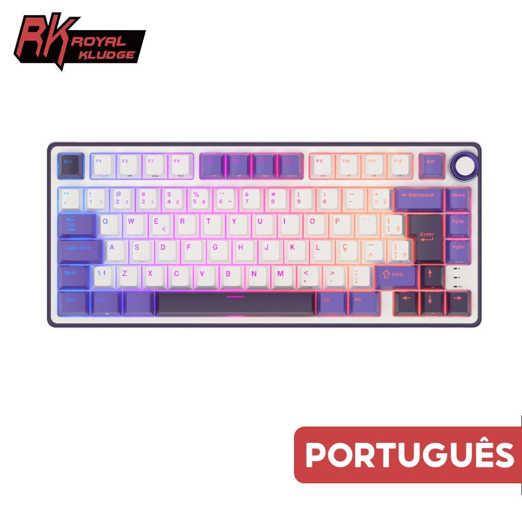 RK Royal Kludge RKR75 Blackberry Teclado Mecânico Com Fio Junta Portuguesa