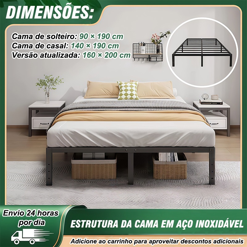 Base de Cama Aço Inoxidável Altura: 35 cm Espaço De Armazenamento Extragrande Debaixo Da Cama
