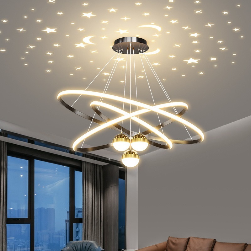 Lustre de teto nórdico luxuoso de LED para jantar e sala de estar, lustre romântico de luzes estreladas