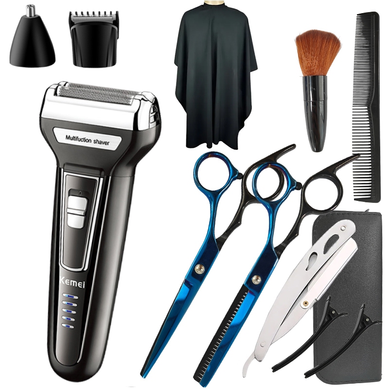 Kit de máquina de cortar cabelo + kit de tesoura de corte de cabelo profissional lâmina de barbear capa de tesour
