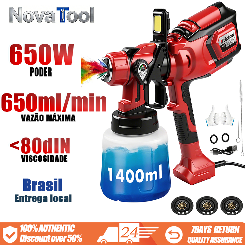 Pistola de Pintura Elétrica HVLP 650W 1400ml 127V com 3 Bicos - Profissional para Casa e Oficina em Oferta na Shopee