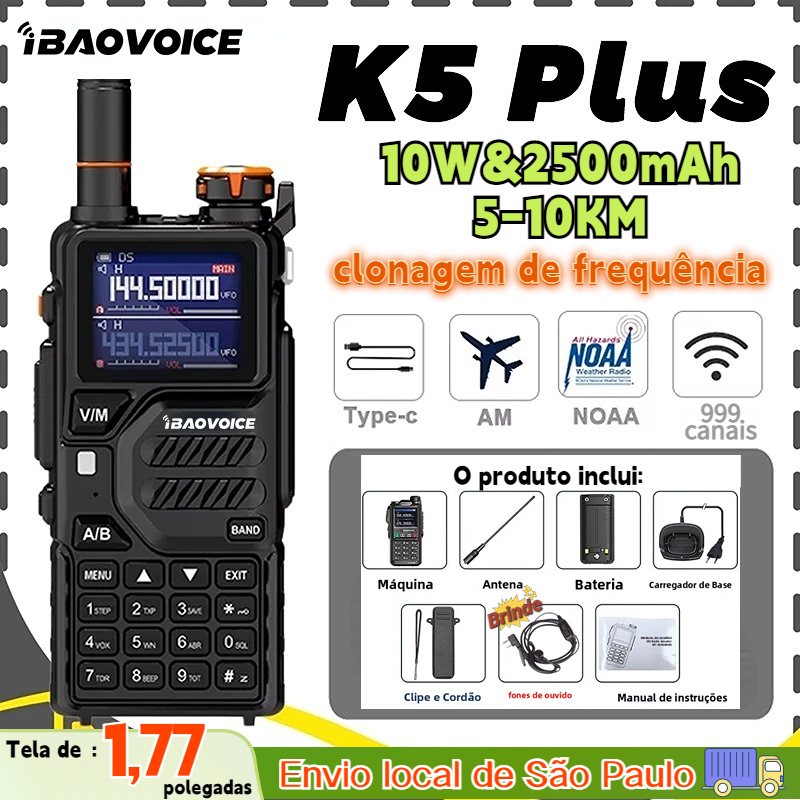 iBAOVOICE Walkie Talkie K5Plus 20KM 2500mAh Multi-Band UHF/VHF Rádio De 2 Vias De Longo Alcan,Baofeng K5 plus