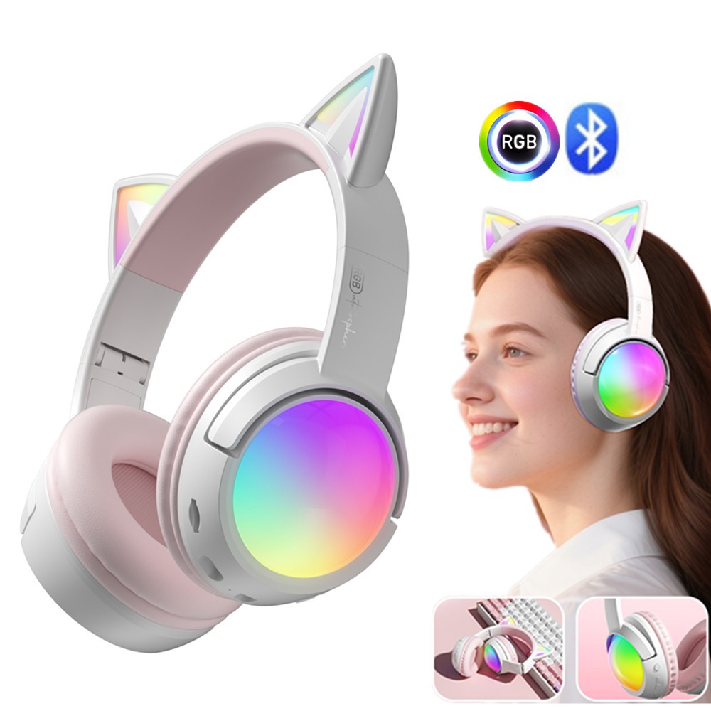 Fone De Ouvido Com Orelha De Gato , Microfone Embutido , Bluetooth , Para Jogos , HiFi Estéreo , Cancelamento De Ruído
