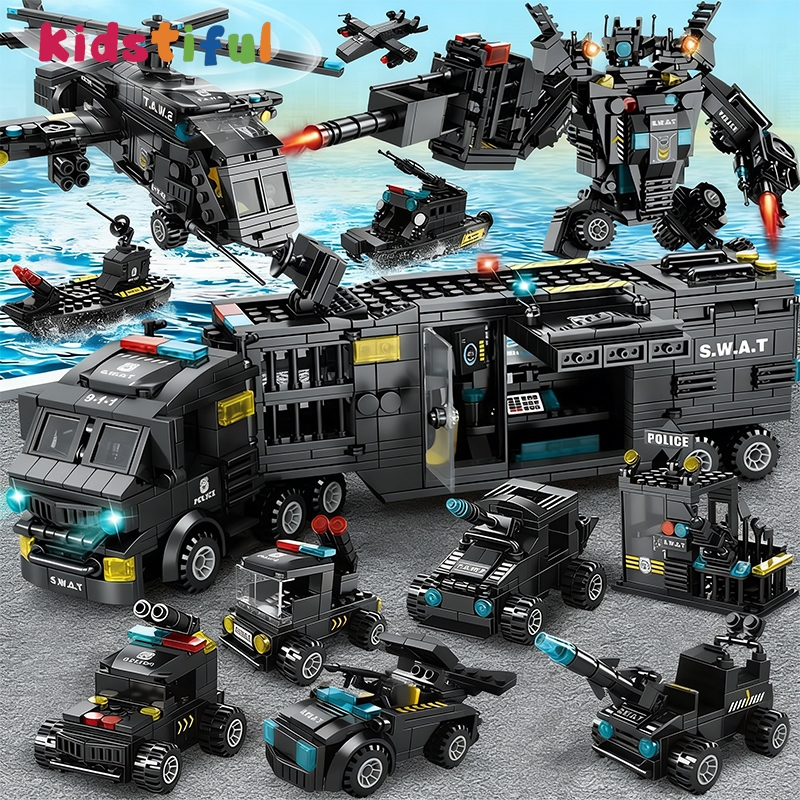 Blocos De Construção 8 Em 1 SWAT Police Delegacia Puzzle Brinquedo Educacional Para Crianças Carro