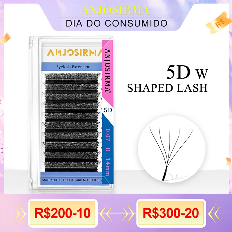 ANJOSIRMA 5D W Extensões De Cílios Em Forma De 0.07 L/C/D/DD Faux Mink Natural Pestanas Profissionais Suaves