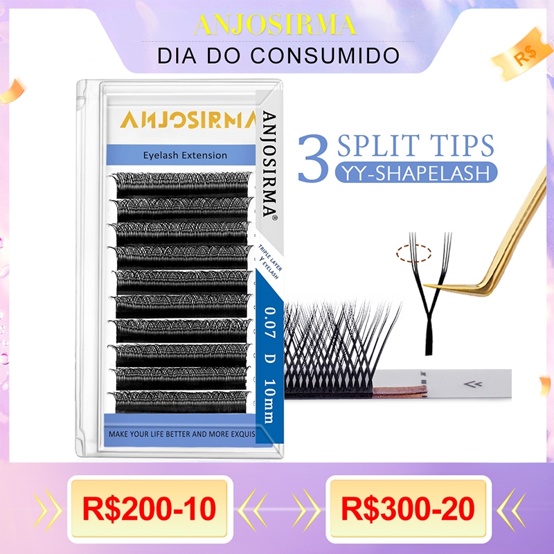 ANJOSIRMA 3D YY Pestanas Em Forma De 3 Pontas Divididas Extensão De Suaves BASF C/D/DD De Cachos