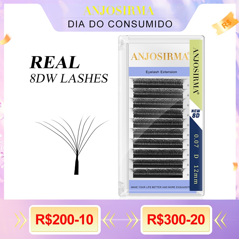 ANJOSIRMA Cílios postiços em forma de W para maquiagem, fãs de volume Premade, cílios naturais, macios, forma W 8D em Oferta na Shopee
