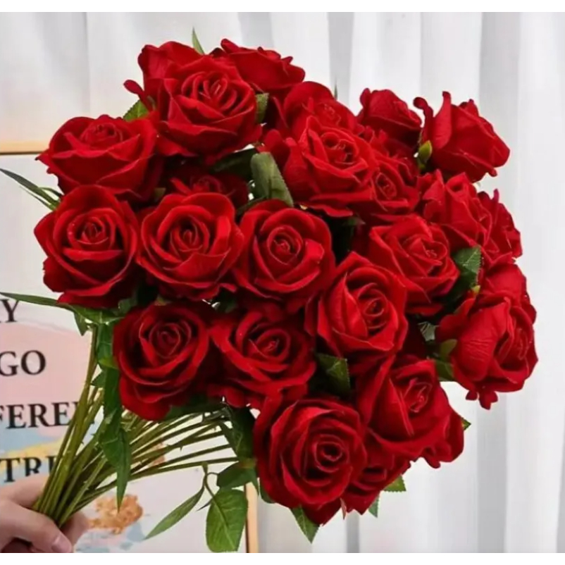 Kit 10 Rosas Colombiana Vermelha Premium Artificial Aveludada Individual 50cm Decoração Arranjo Flor