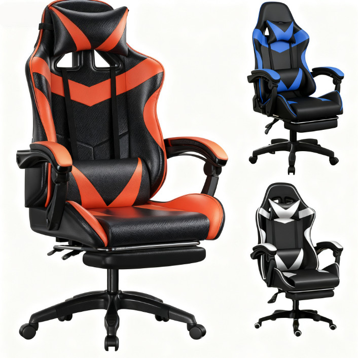 Imagem Cadeira Gamer Ergonômica Profissional Reclinável com Apoio para Pés e Altura Ajustável para Escritório e Casa