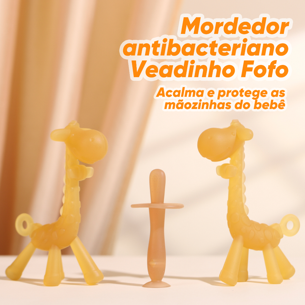 Conjunto de mordedor antibacteriano girafa fofo | Mordida segura de Silicone Nano prata | Design anti-queda + caixa de a em Oferta na Shopee