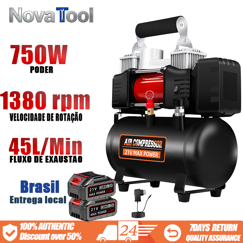 Compressor de ar, 21V, 3L, 3CFM, 120PSI, adequado para inflar pneus e para pintura, bomba silenciosa em Oferta na Shopee