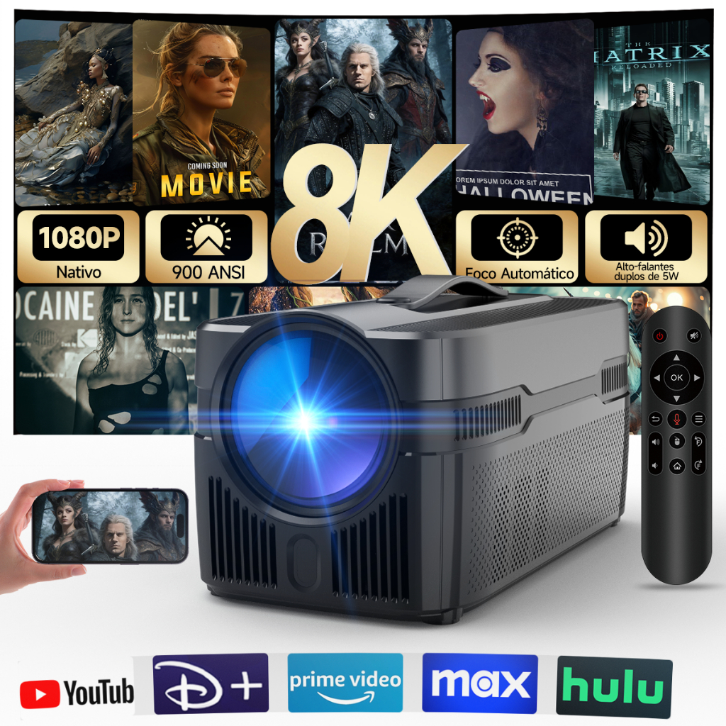 Projetor Magcubic HY450C 900 ANSI Native 1080P Suporta Foco Automático 8K Cinema Em Casa Inteligente Ao Ar Livre