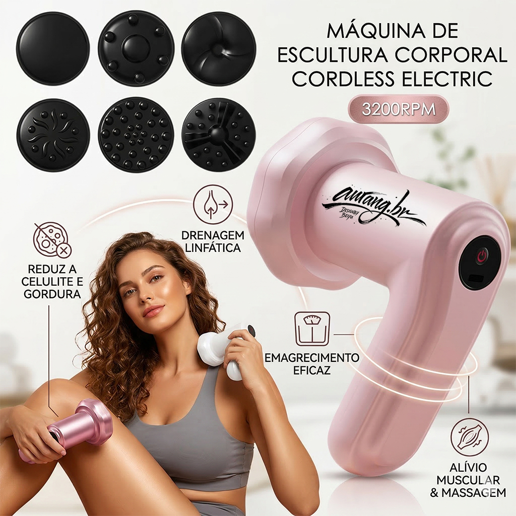 Massageador Corporal Elétrico Sem Fio Redutor de Medidas e Celulite Rosa
