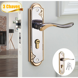 Fechadura de Porta Externa Sala Cozinha Banheiro Dourado luxo Cromada inox Com 3 Chaves em Oferta na Shopee