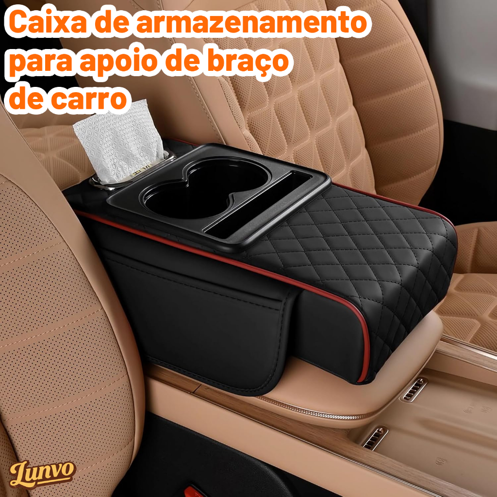 Caixa De Apoio De Braço Multifuncional Para Carro , Couro Sintético , Organizador