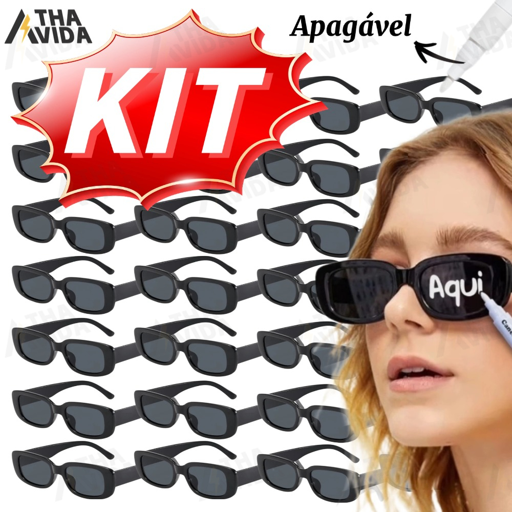 Kit  Oculos Vintage Retro Preto Liso + Caneta Giz Festa Casamento Conjunto de óculos de sol para festa graduação