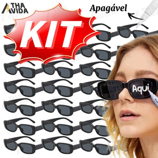 Kit  Oculos Vintage Retro Preto Liso + Caneta Giz Festa Casamento Conjunto de óculos de sol para festa graduação