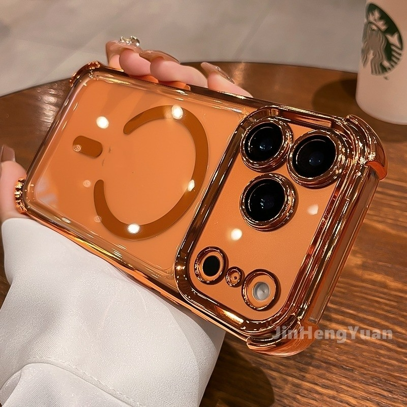 Capa Magnética Anti-Queda Galvanizada De Quatro Cantos Para Iphone 17 16 15 14 13 12 Pro Max Plus 17Air Lente Filme Dura em Oferta na Shopee