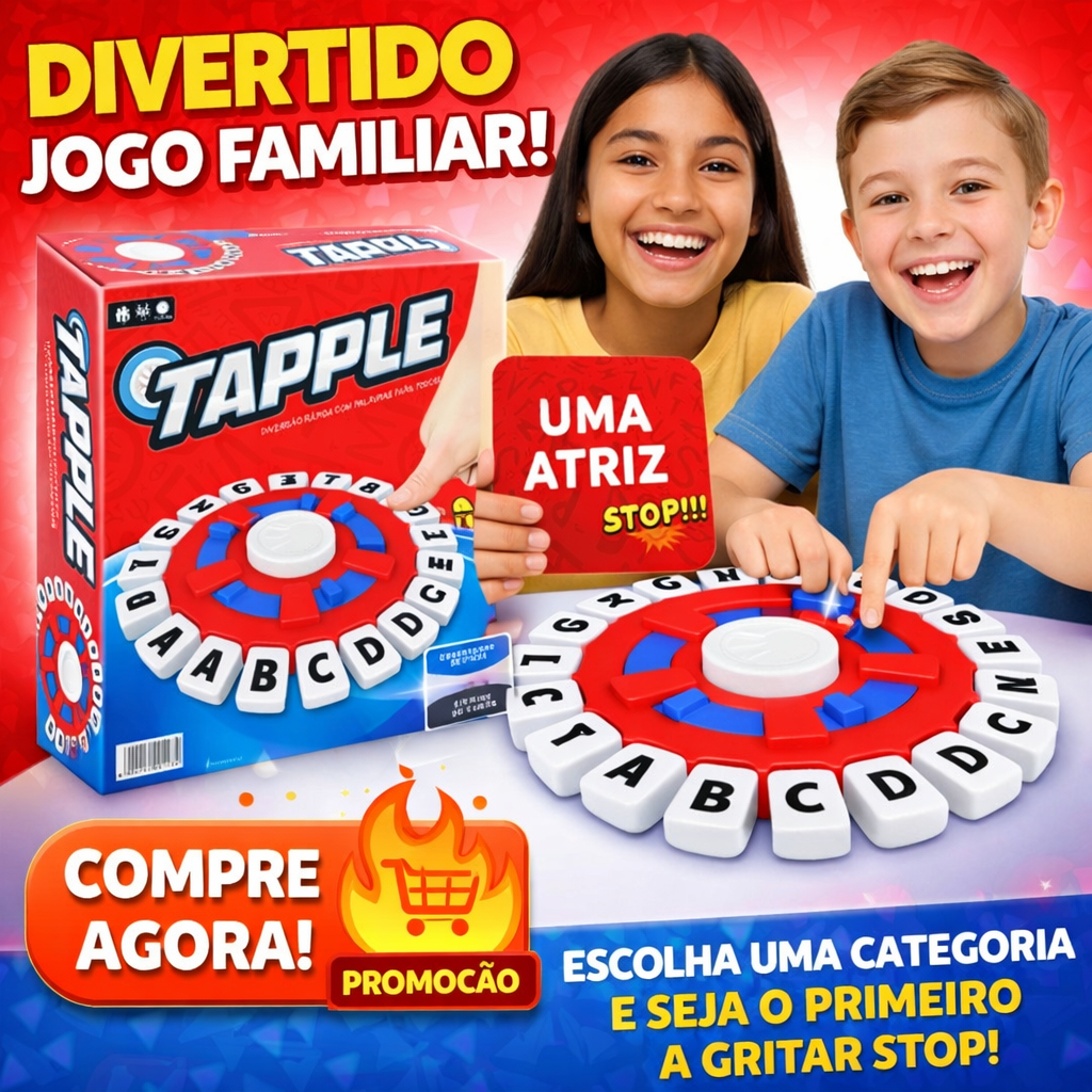 Jogo de Tabuleiro Tapple Stop Letras com Temporizador 24cm em Português para Família